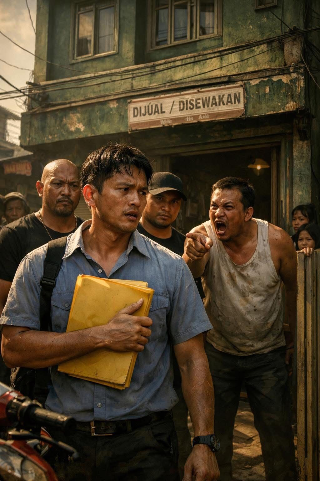 KELUAR! KELUAR DARI SINI SEKARANG! ANJING KAU! SUARANYA KERAS SAMPAI TETANGGA-TETANGGA MENGINTIP DARI BALIK PAGAR.